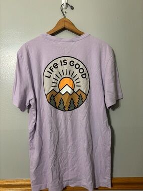 Life is Good Purple Mountain Sun Crusher Lite Tee Shirt Medium